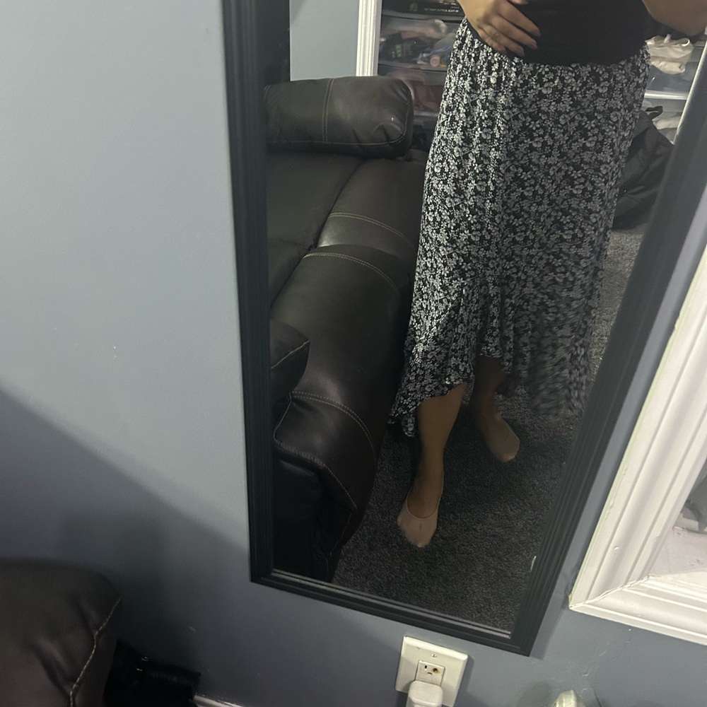 Floral Black and White Midi Skirt